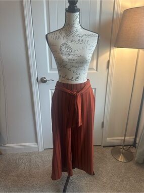 Rust Striped Tie-Waist Wide Leg Gaucho Pants
